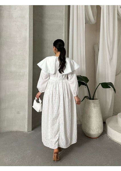 Astarlı Pamuk Fisto Kemer ve Yaka Detaylı Elbise -Tesettür