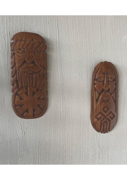 Store Kadim Mührün Bekçileri – Ahşap Oyma Duvar Maskesi Seti | Mitolojik ve Mistik Dekoratif Süs