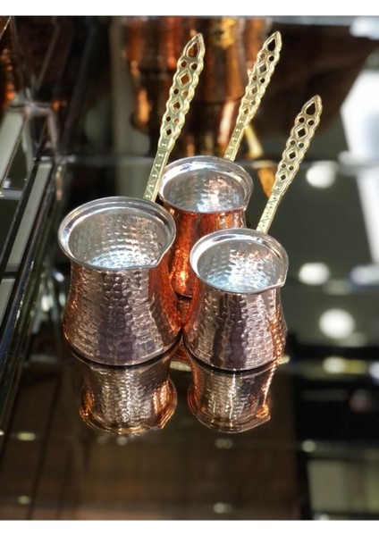 3'lü Bakır Cezve Seti, 3-4-5 Numara, Kişilik Seçenekleriyla Şık ve Dayanıklı