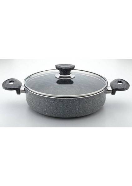 28 cm Geniş Basık Tencere, Şık Gri Renkli, Dayanıklı ve Kullanışlı Mutfak Ürünü