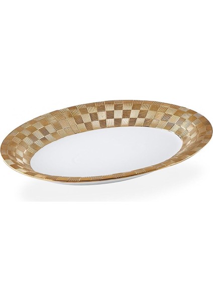 Beyaz Oval Altın Detaylı Büyük Tabak, 37 Cm, Şık ve Zarif Tasarım fiyatları
