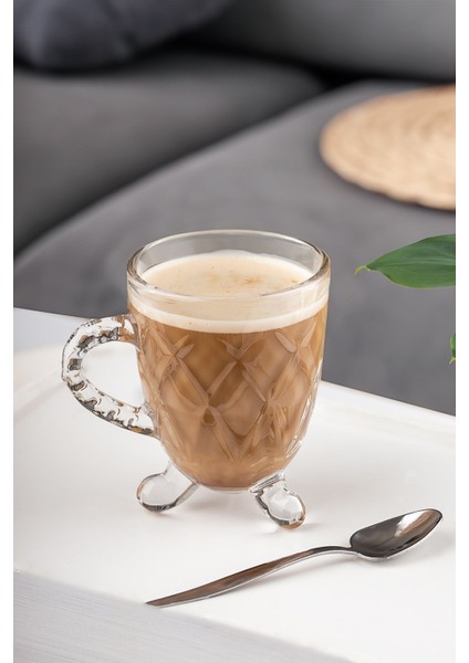 Turuncu Ayaklı Boncuk Desenli 4'lü Cam Bardak 200CC, Kulplu Çay ve Kahve Bardağı fiyatları