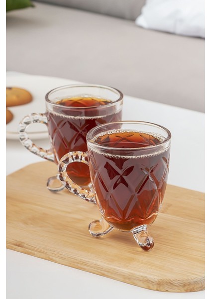 Turuncu Ayaklı Boncuk Desenli 4'lü Cam Bardak 200CC, Kulplu Çay ve Kahve Bardağı modelleri