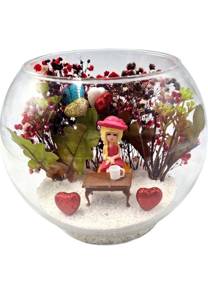 Teraryum Akvaryum Cam Fanus Canım Arkadaşım Tatlı Kız Kahve Keyfi Arkadaşa Hediye.