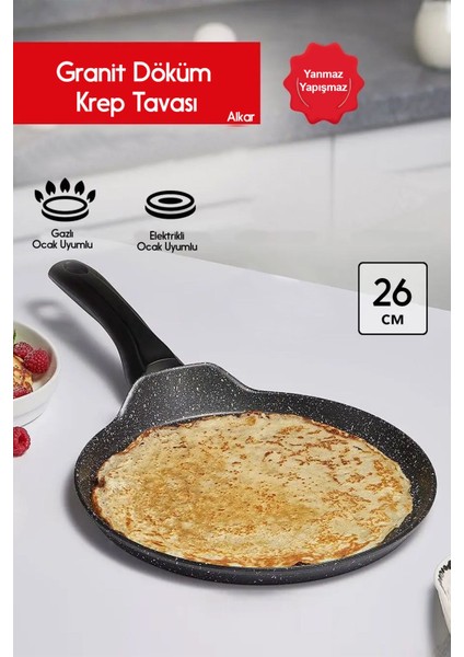 26 cm Yanmaz ve Yapışmaz Granit Döküm Tava Siyah