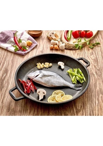 36 cm Döküm Granit Tava, Dayanıklı ve Şık Mutfak Gereci