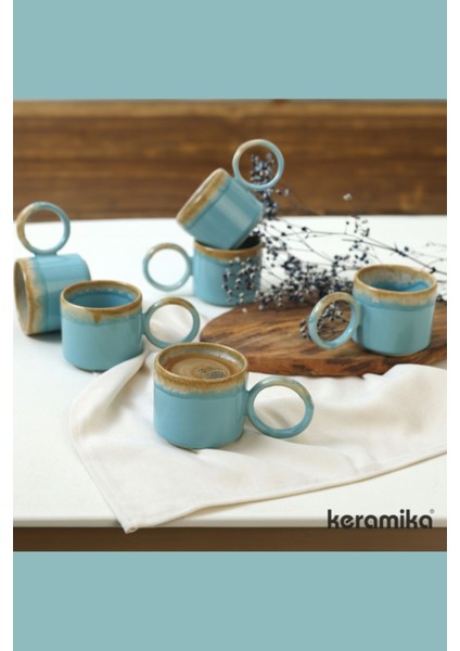 Turkuaz Renkli 6'lı Fincan Seti, 8 Cm, Dayanıklı ve Şık Tasarım