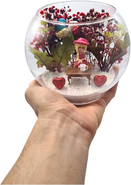 Teraryum Akvaryum Cam Fanus Canım Arkadaşım Tatlı Kız Kahve Keyfi Arkadaşa Hediye. modelleri