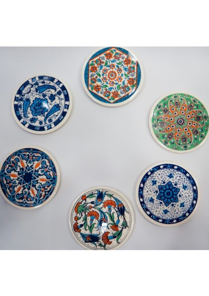 Turuncu Seramik Çini Desenli Bardak Altlığı 6'lı 10 cm Yuvarlak Set fiyatları