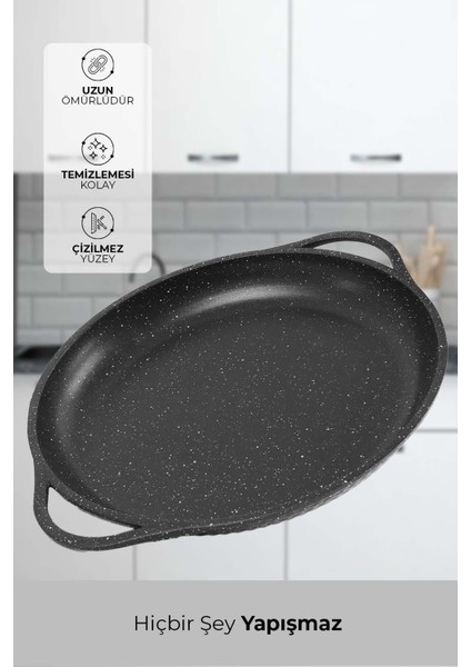 36 cm Siyah Döküm Tava, Balık, Kavurma ve Bazlama Için, Spatula Hediye modelleri