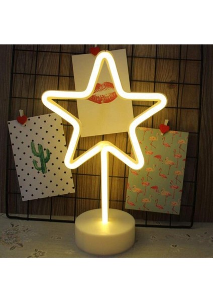 Yıldız Tasarımlı Neon LED Masa ve Gece Lambası, Dekoratif Işık, Yeşil