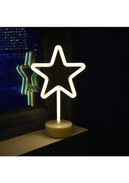 Yıldız Tasarımlı Neon LED Masa ve Gece Lambası, Dekoratif Işık, Yeşil