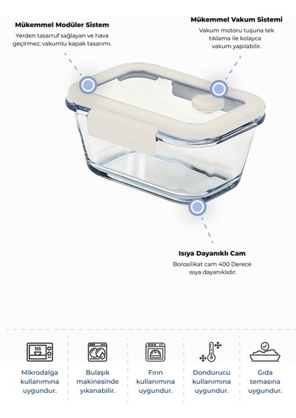 Vakumlu Cam Saklama Kabı 460 ml Bej, Dayanıklı ve Şık Mutfak Gereci modelleri