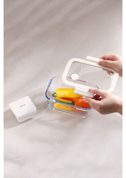 Vakumlu Cam Saklama Kabı 460 ml Bej, Dayanıklı ve Şık Mutfak Gereci