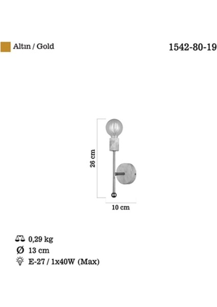 Şık Altın Renkli Tekli E27 Duvar Aplikası, Modern ve Zarif Tasarım. modelleri