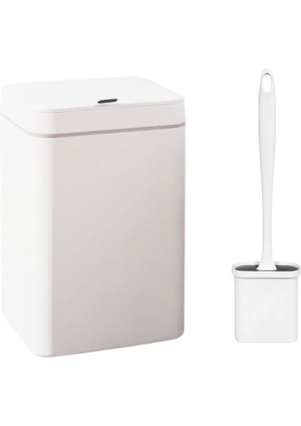 Sensörlü Otomatik Plastik Çöp Kovası 12 Litre + Duvara Asılabilir Beyaz Silikon Klozet Fırçası
