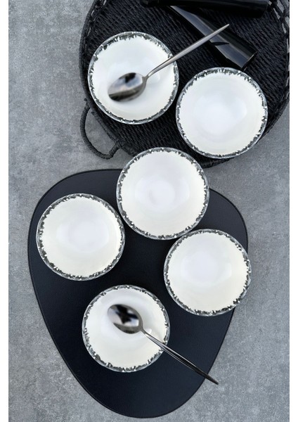 Şık 6 Kişilik 14 cm Siyah Porselen Çorba Kasesi Takımı