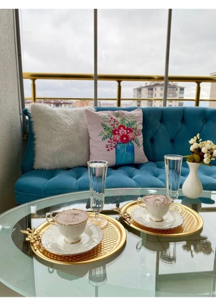 Altın Kaplama 6'lı Yuvarlak Çiçekli Sunum Tepsisi, 23 Cm, Dekoratif ve Şık Tasarım fiyatları