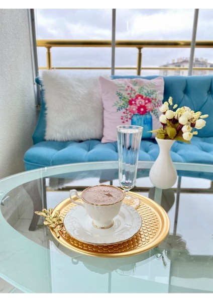 Altın Kaplama 6'lı Yuvarlak Çiçekli Sunum Tepsisi, 23 Cm, Dekoratif ve Şık Tasarım modelleri