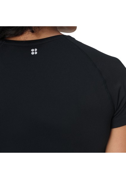 Athlete Crop Seamless Workout Kadın Siyah Tişört