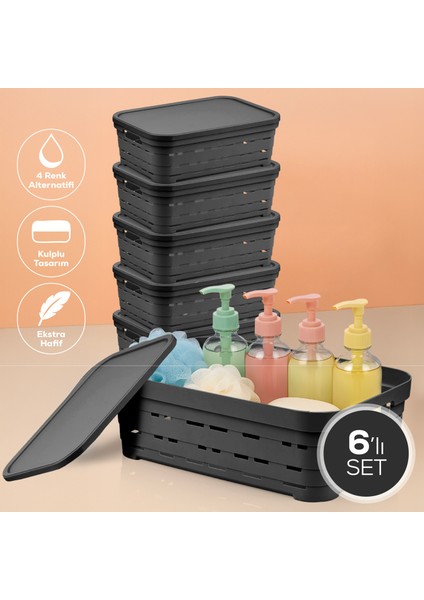 6'lı Kapaklı 8,2 Litre Delikli Saklama Kutusu Antrasit