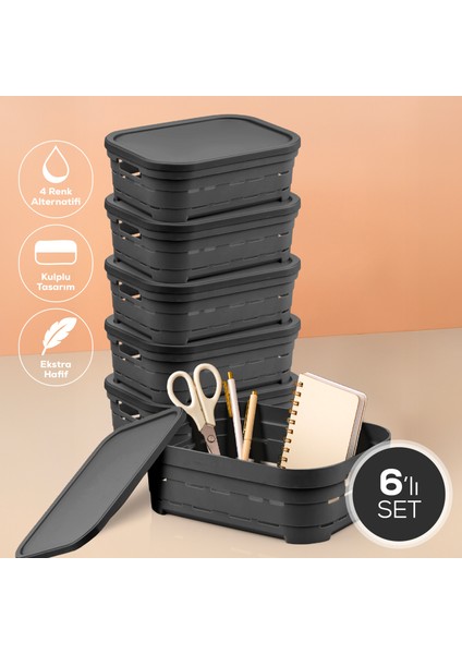 6'lı Kapaklı 2,8 Litre Delikli Saklama Kutusu Antrasit