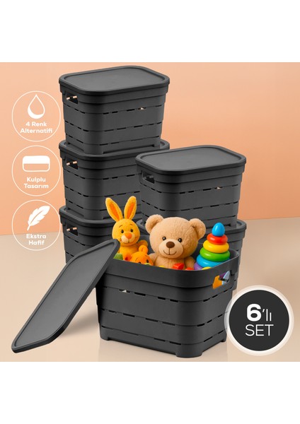6'lı Kapaklı 5 Litre Delikli Saklama Kutusu Antrasit