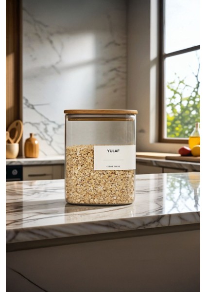 5 Adet Borosilikat Cam Bakliyat Kavanoz Vakumlu Doğal Bambu Kapak ( 1100 ml ) ve Etiket - B02 fırsatları
