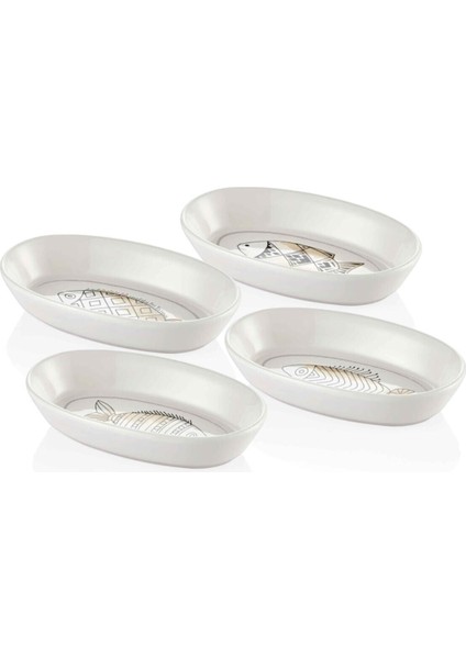Beyaz Oval Servis Krem 17 cm 4'lü Set