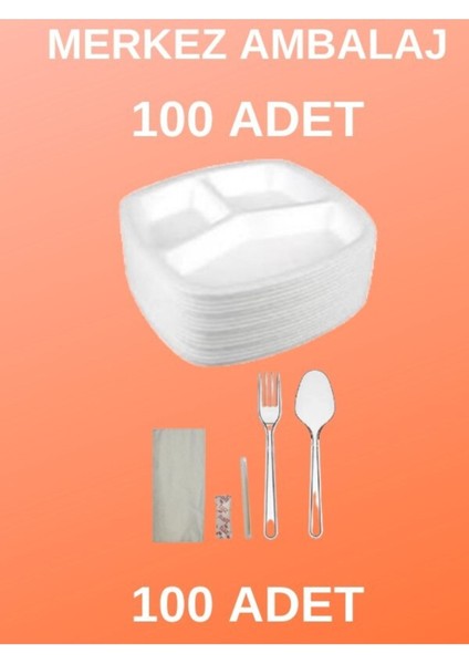 Beyaz Köpük Tabak 3 Gözlü Kapaksız 100'LÜ Set