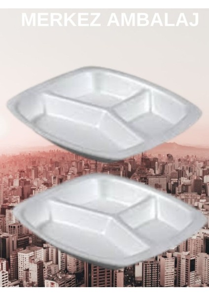 Beyaz Köpük Tabak 3 Gözlü Kapaksız 100'LÜ Set indirimleri