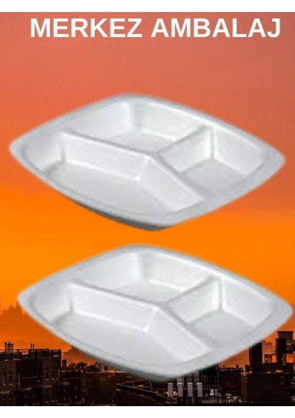 Beyaz Köpük Tabak 3 Gözlü Kapaksız 100'LÜ Set