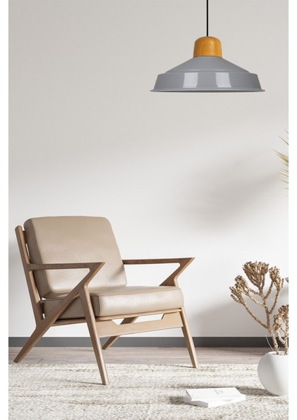 Gri Tekli Avize Ahşap Başlık Retro Sarkıt Lamba Restoran Salon Aydınlatma