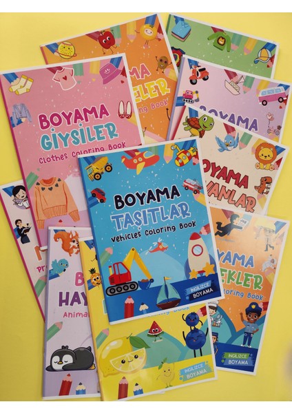 Çocuklar Için 10’lu Boyama Kitabı Seti - Ingilizce Kelimeler - 10 Kitap - 160 Sayfa modelleri