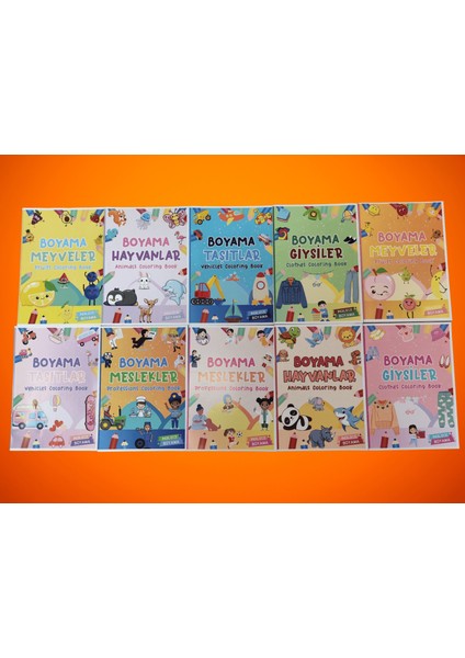 Çocuklar Için 10’lu Boyama Kitabı Seti - Ingilizce Kelimeler - 10 Kitap - 160 Sayfa indirimleri