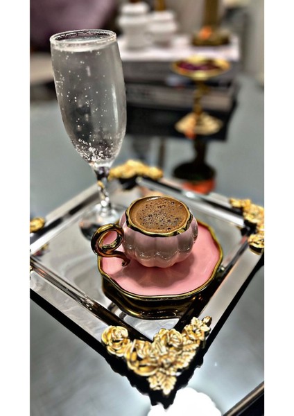 6'lı Çiçekli Gümüş Kare Kaplama Servis Tepsisi 21X21 fiyatları