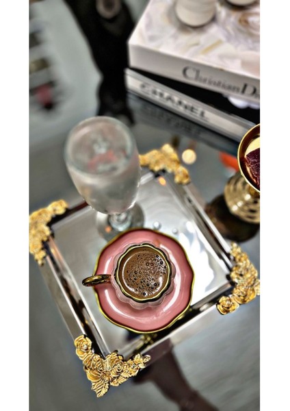 6'lı Çiçekli Gümüş Kare Kaplama Servis Tepsisi 21X21 fırsatları