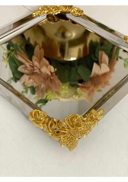 6'lı Çiçekli Gümüş Kare Kaplama Servis Tepsisi 21X21 indirimleri