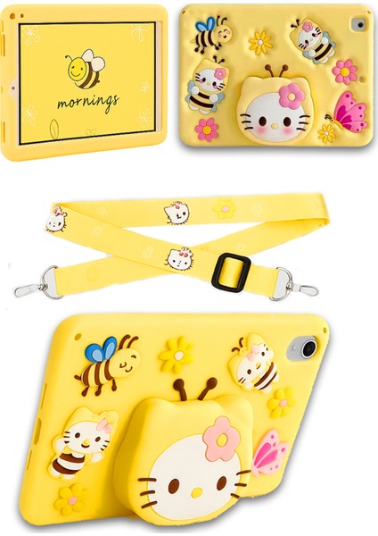 Samsung Galaxy Tab A9+ Plus 11 Inç Uyumlu Hello Kitty Sarı Çocuk Kılıfı Askılı Standlı Eğlenceli fiyatları