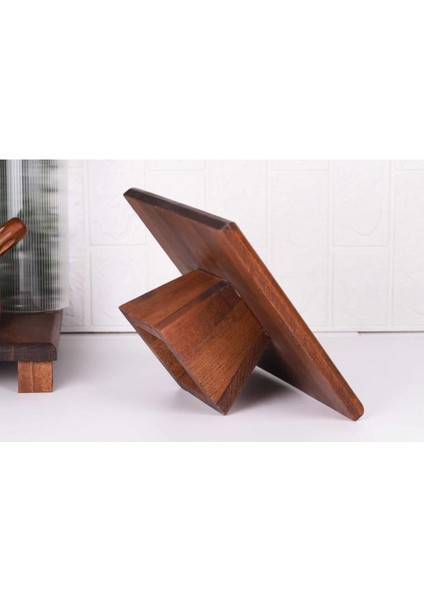 Kare Ahşap Pasta Servis Tabakası 25CM Yüksek Ayak, Akasya Ağacından Doğal Tasarım modelleri