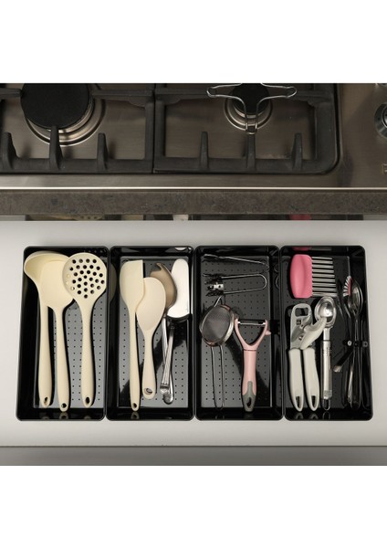 4 Adet Parlak Siyah ( Piano Black ) Kepçelik Organizer Şeffaf Çekmece Içi Düzenleyici (30,8*15,4 Cm) modelleri