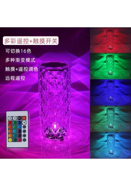 Renkli Kristal Elmas LED Dokunmatik Masa ve Gece Lambası, USB Şarjlı, Kumandalı