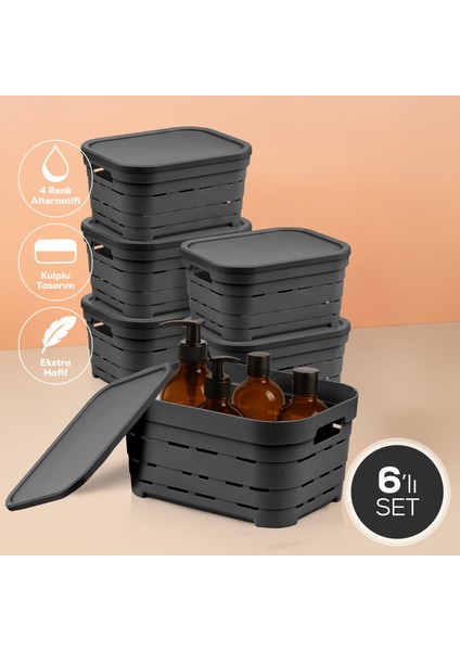 6'lı Kapaklı 3,8 Litre Delikli Saklama Kutusu Antrasit