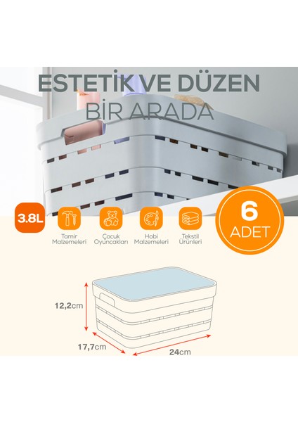 6'lı Kapaklı 3,8 Litre Delikli Saklama Kutusu Antrasit fiyatları
