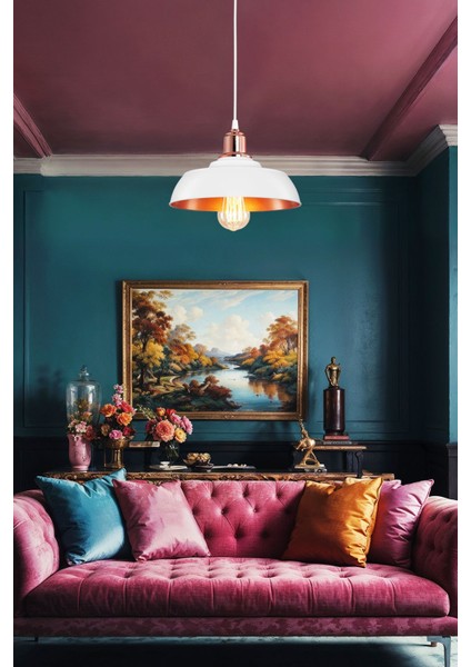 Şık Beyaz Sarkıt Aydınlatma, Bakar Boya Detaylı, Modern ve Zarif Tasarım