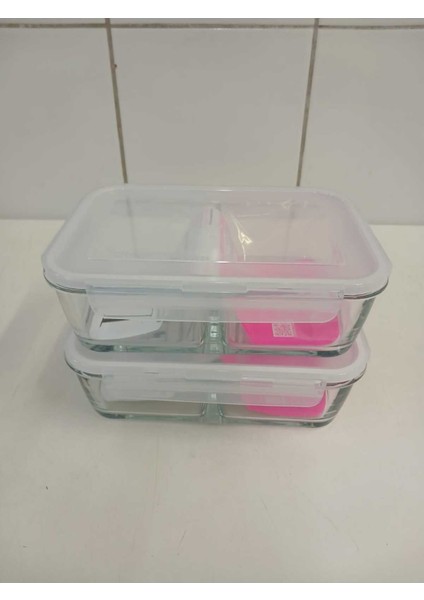 Cam Dikdörtgen Saklama Kabı Seti, 1700CC, Beyaz Kapaklı, Kilitli, Şık ve Kullanışlı