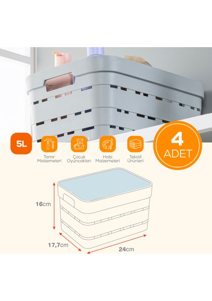 4'lü Kapaklı 5 Litre Delikli Saklama Kutusu Antrasit fiyatları