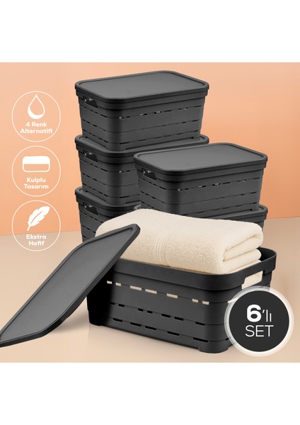 6'lı Kapaklı 10,8 Litre Delikli Saklama Kutusu Antrasit