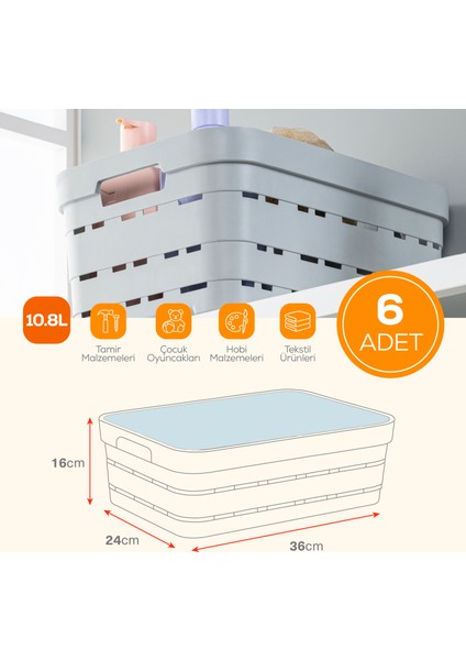 6'lı Kapaklı 10,8 Litre Delikli Saklama Kutusu Antrasit fiyatları
