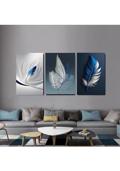 3 Lü Mavi Beyaz Dekarasyon Kanvas Tablo Ev Duvar Salon Ofis Dükkan Hediyelik Hol